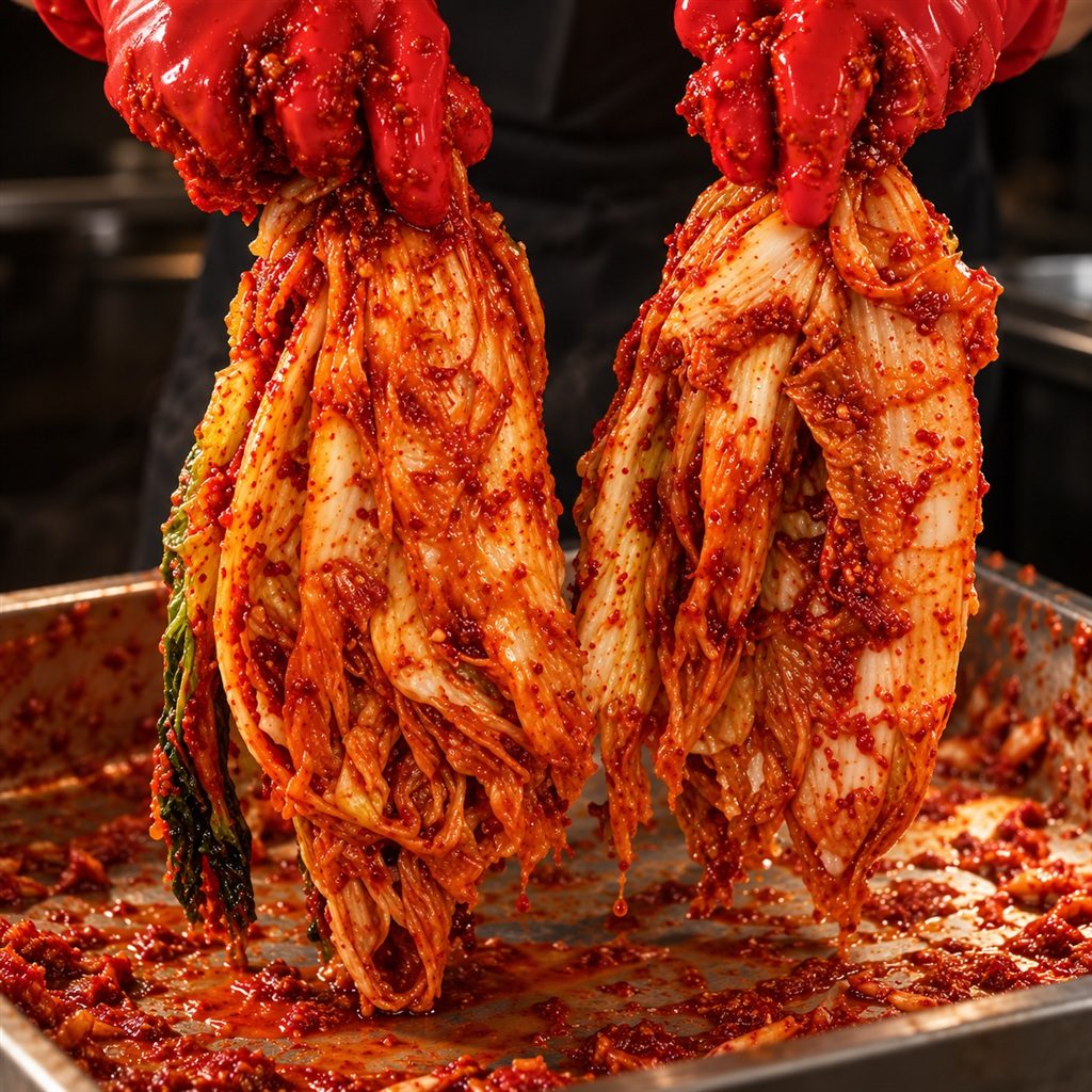 실비김치를 버무리는 모습